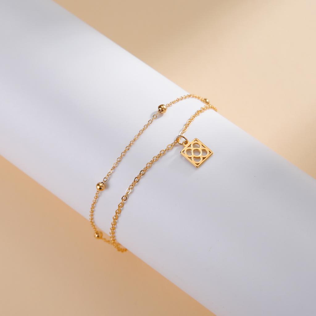 Cazador Barcelona Flower Bracelet Stainless Steel Smile Leaves Bow Tie Planet Charm Double Layer Beads Chain for Women Jewelry