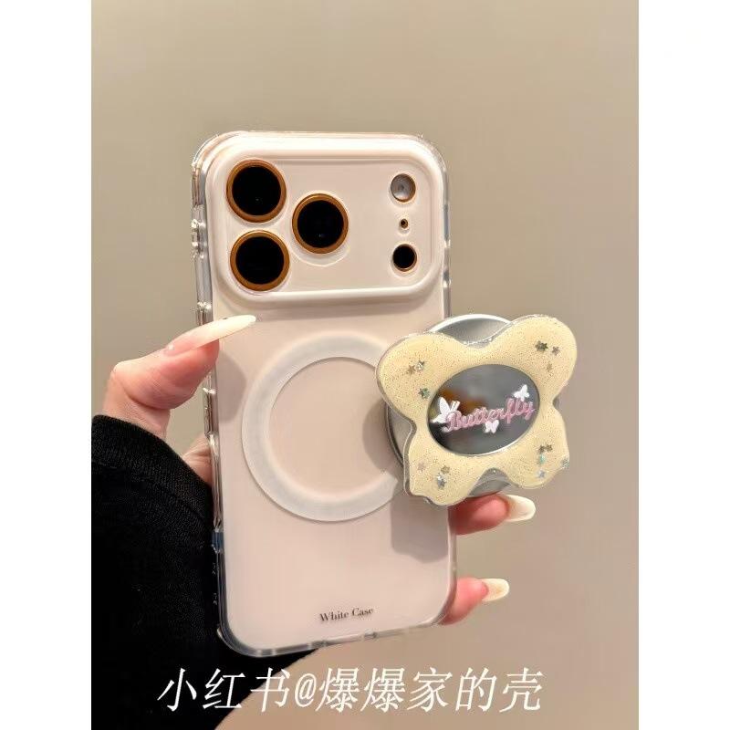 Applicable To Apple Iphone17promax Butterfly Mirror 16pro Magnetic Suction 15 Bracket 14ins Simple Mobile Phone Case