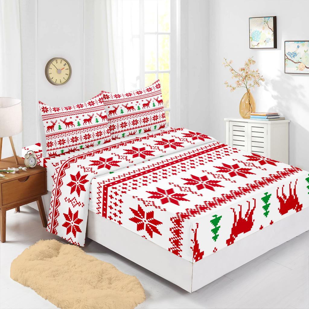 Four-Piece Mattress Set Christmas Bedding Printed Mattress Protective Cover