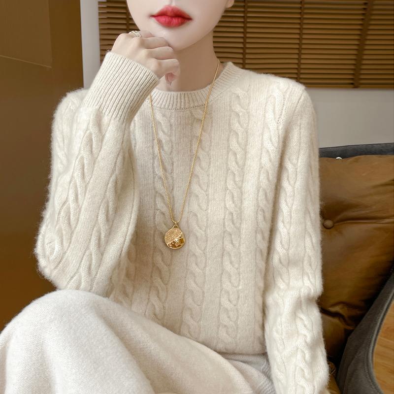 

Women s cashmere sweater Qinghe cashmere 30% cashmere 70% wool autumn and winter pullover warm and fashionable XL бежевий