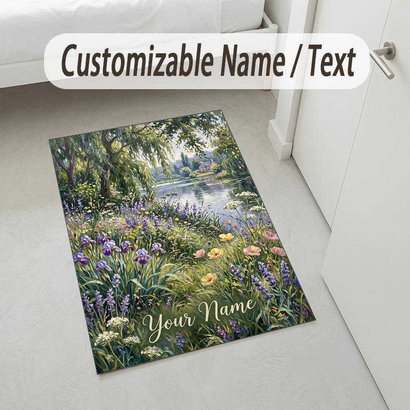 Riverbank Theme Soft Crystal Velvet Rug Custom Name & Text Print Non Slip Floor Rug for Bedroom Living Room