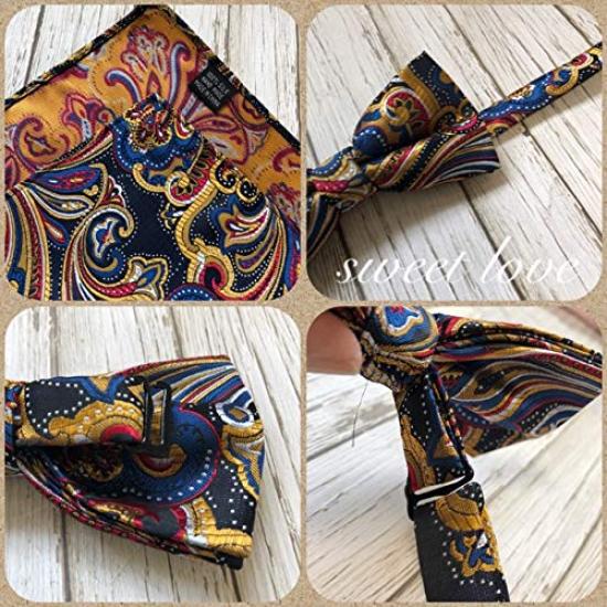 Paisley Colorful Multi [Bow Tie & Pocket Square] 2-Piece Set for Men, One-Touch Setup, FormalCasual, Bartender Style