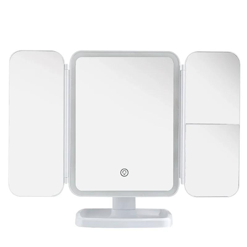 Folding LED Makeup Mirror 3 Tone Lights Portable Compact Desktop Vanity Mirror Magnifying Rotable Lighted Makeup LED Mirror