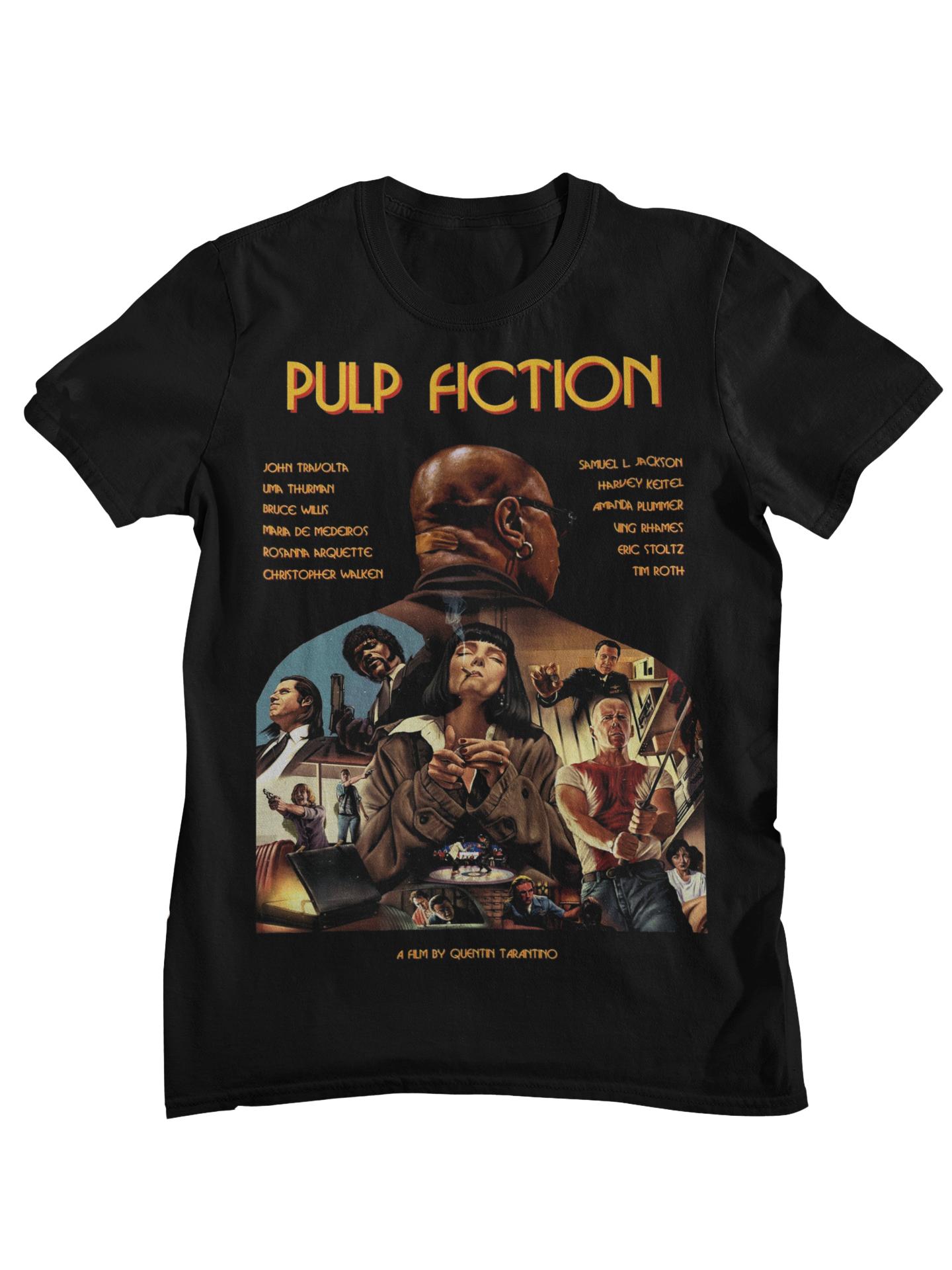 

Pulp Fiction Retro Movie Poster T Shirt Unisex Women Casual Cotton Tarantino Crime Streetwear Tee XL
