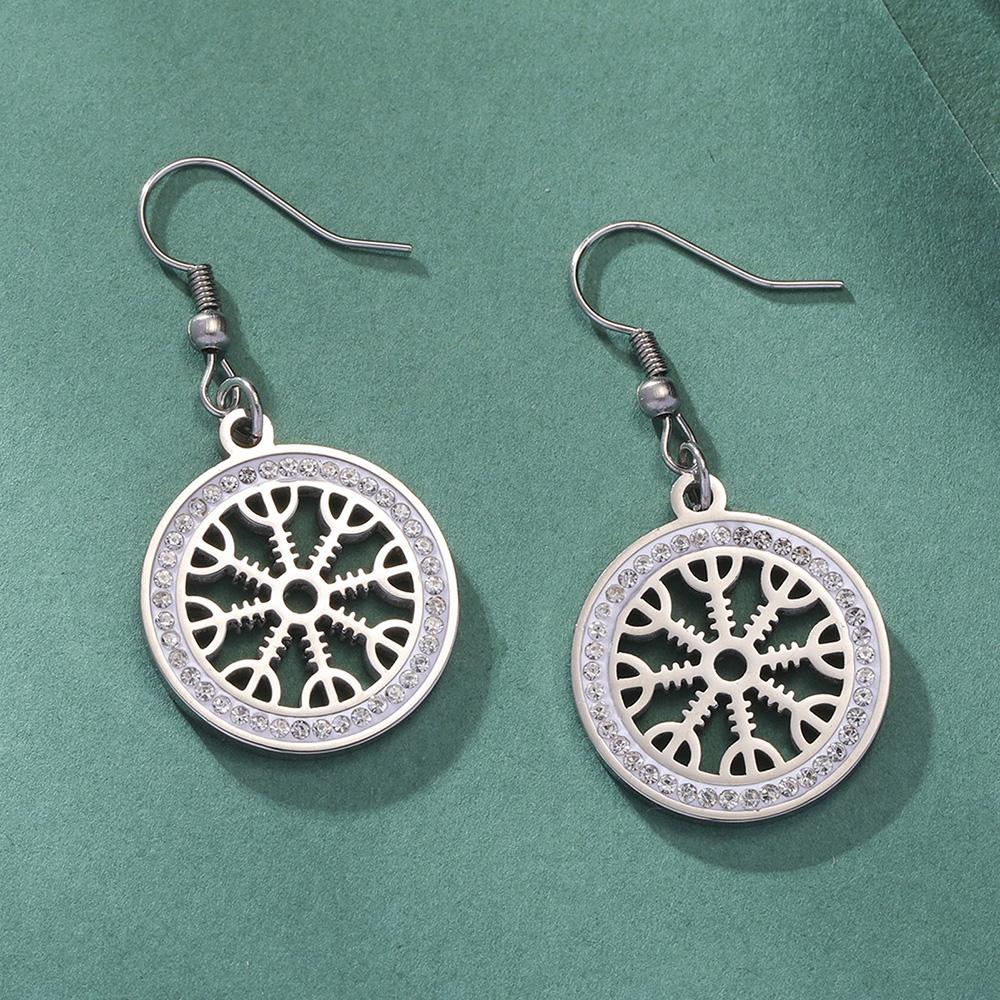 Dawapara Ancient Aegishjalmur Earrings Helm of Awe Norse Compass Protection Earrings Stainless Steel Scandinavian Jewelry