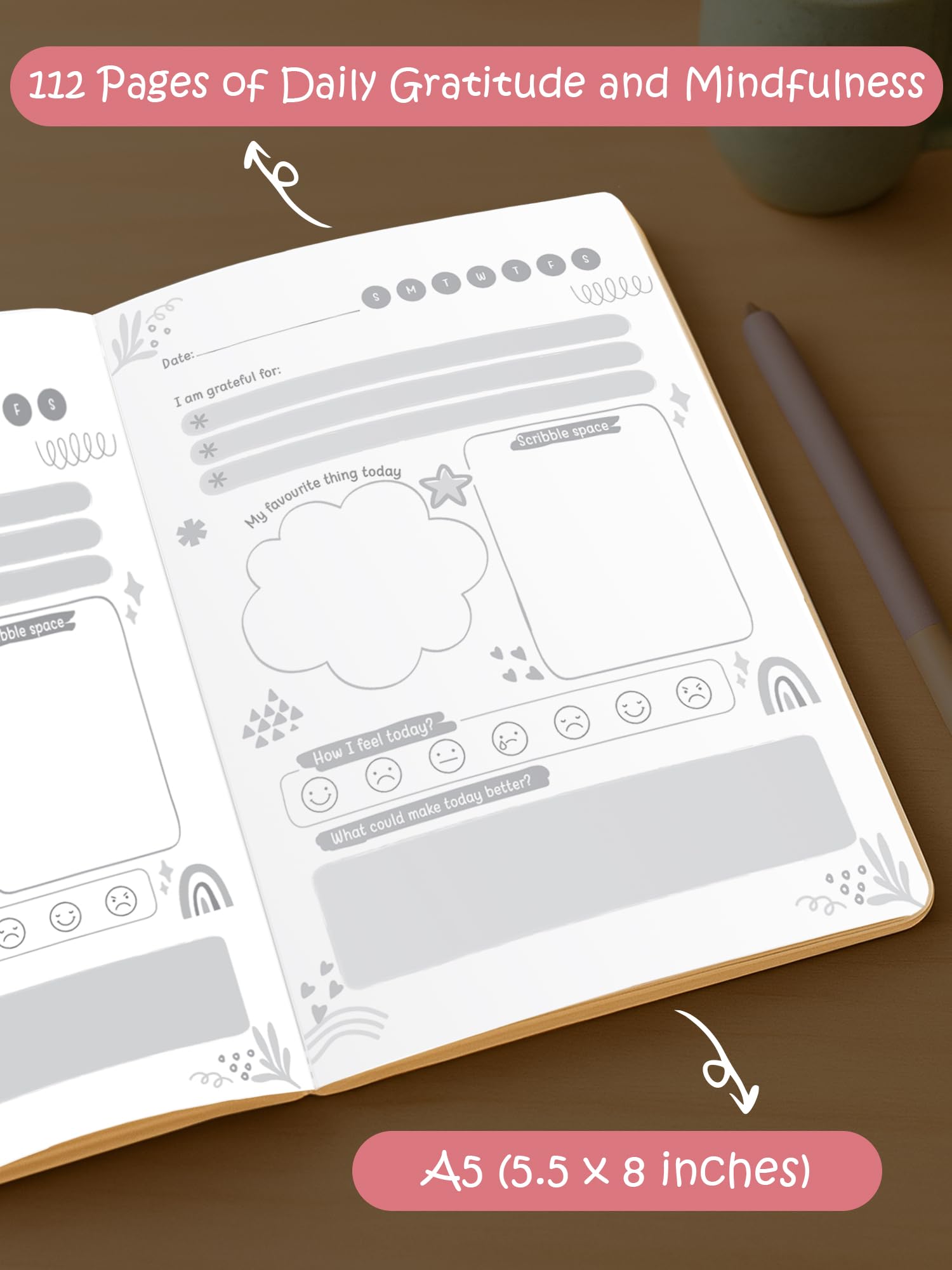 Doodle Daily 5 Minute Gratitude Journal - Positivity, Wellness & Mindfulness Journal For Teens & Adults - 90-Day Habit B GRATITUDE