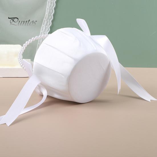Wedding Flower Girl Basket Satin Bowknot White Basket with Faux Pearl Handle Hand Held Wedding Basket for Ceremony Party Decor