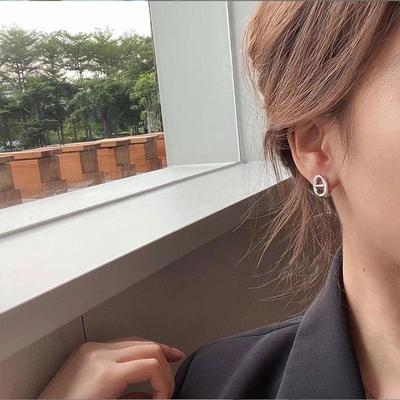 Korean S925 Silver Geometric Hollow Earrings - Retro, Fashionable, Simple Ear Buckle Design for Women