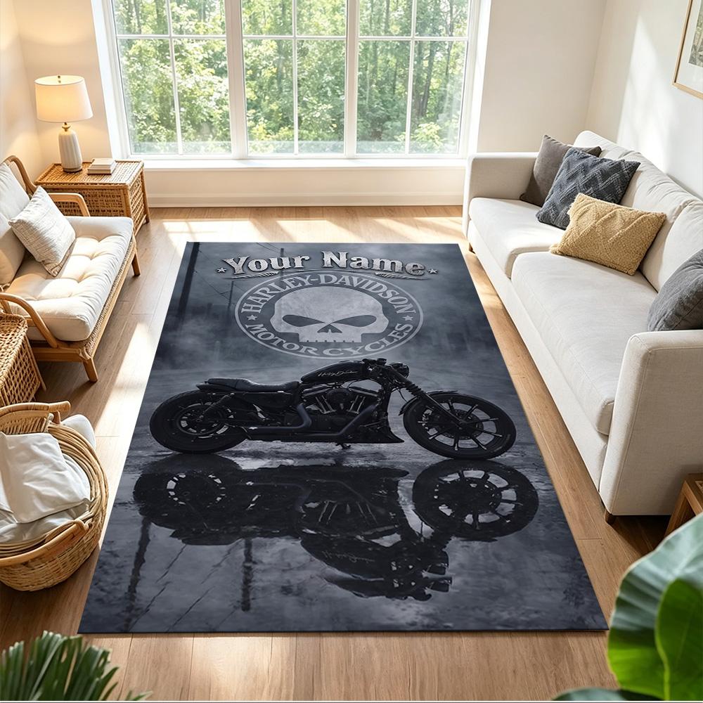Harley-davidson Personalized Name Floor Rug Office Rug Design for Foyer Kitchen Playrooms Game Room Anti-slip Rug Office home decor Gift for Festivals