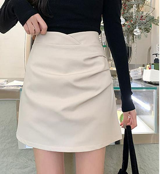 High-Waisted Slimming A-Line Pleated Midi Skirt with Irregular Wrap Design for Children, Autumn 2024 Collection