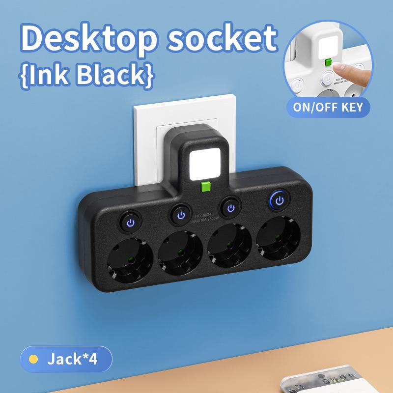 

Євровилка Подовжувач Розетки змінного струму Порти USB Type-C Дві специфікації Незалежний вимикач з маленьким нічним світлом 【A】Jack*4 чорний