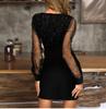 Women V Neck Mesh Sequin Dress Elegant Bodycon Long Sleeve Evening Party Dress Slim Fit Cocktail Gown for Special Occasions