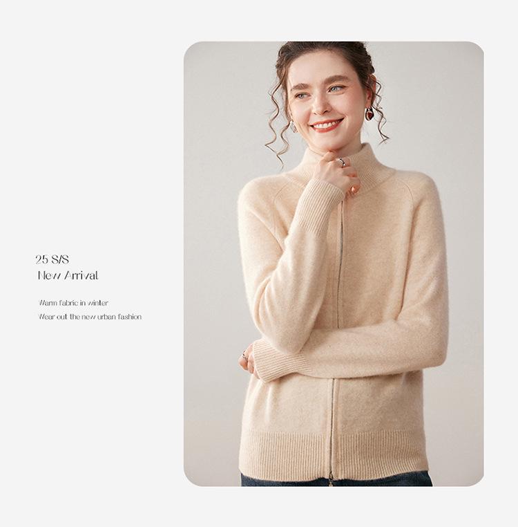 Pure Cashmere Women's Loose Knit Zipper Cardigan Sweater