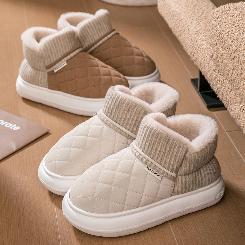 Winter Thick Soled Anti Slip Warm Cotton Shoes with Fleece Bag and Cotton Slippers for External Wear