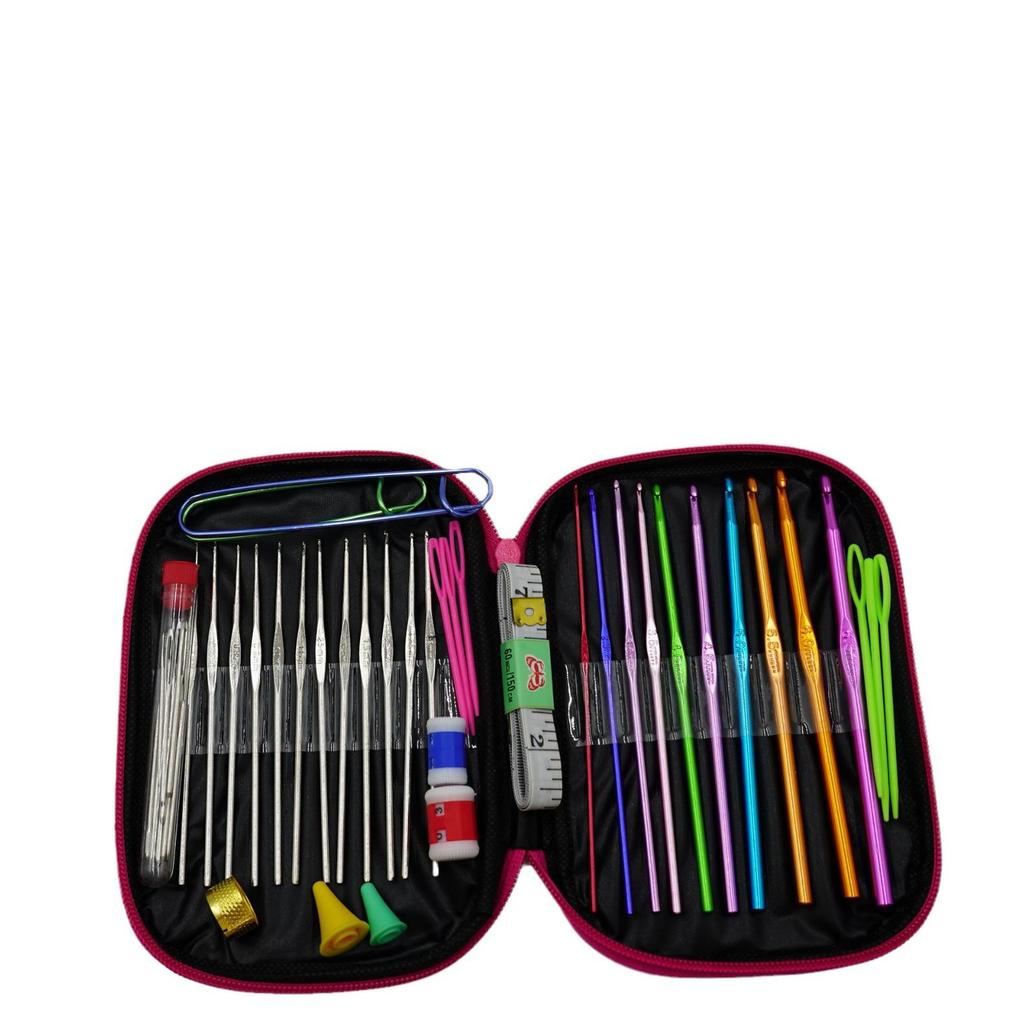 22-Piece Colorful Aluminum Crochet Hook Set with Leather Case
