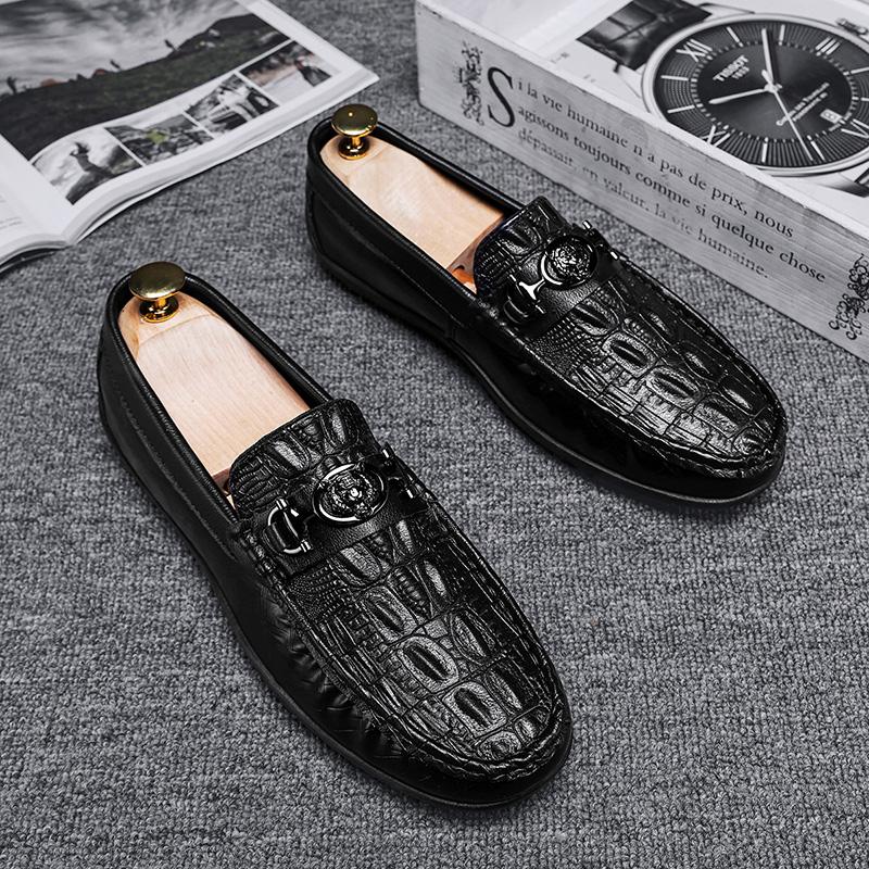Flat-bottom Men's Leather Loafers, Round-toe Men's Casual Shoes, Soft Surface Full-grain Canvas Shoes, Classic Retro Summer Prom