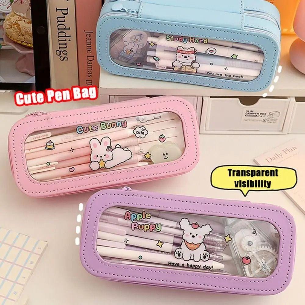 Panda Transparent Pencil Bag Aesthetic Stationery Storage Bag Large Capacity Pencil Bag  Student