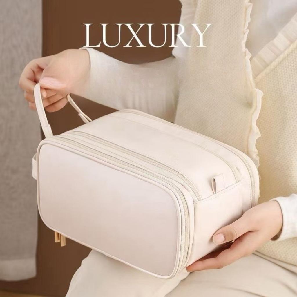 Damen Multifunktionale Make-up-Tasche - Große Kapazität Tragbare Reise Kosmetik Aufbewahrungsbox, Mit Pinsel- und Toilettenartikel-Aufbewahrungsfächern