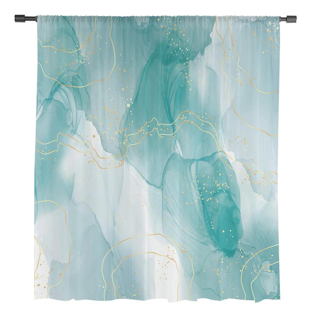 Marble Line Aqua Tulle Curtains for Living Room Bedroom Voile Sheer Curtain Window Home Decor Drapes