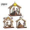 Eco Friendly Holiday Decor Christmas Tabletop Glowing Ornament, 3D Wooden Tree Decoration with Atmosphere Ornaments Warm Light, Festive Centerpiece