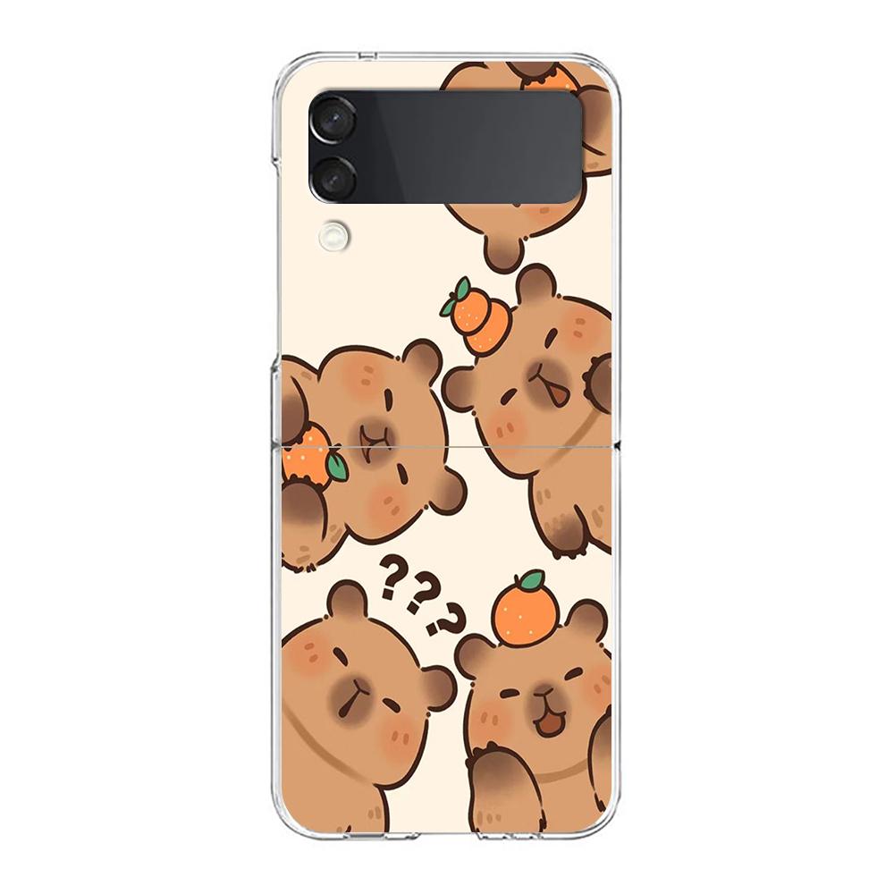 Cartoon Capybara Hard PC Phone Case For Samsung Galaxy Z Flip 5 4 3 Transparent Cover For Galaxy Z Flip 6 Foldable Shockproof