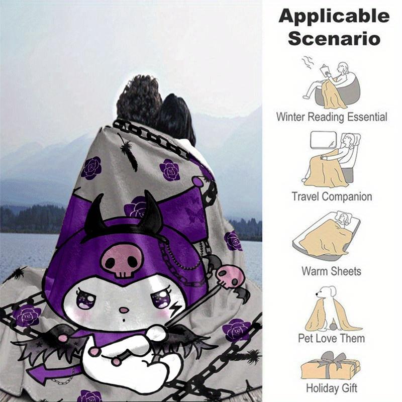 1pc Kuromi Printing Lightweight Flannel Blanket, Comfortable and Warm Blanket, for Camping Sofa Bed and Couch Office, in All Seasons