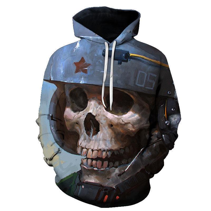 Autumn 3D Skull Printed Hoodies Fashionable Casual Sports Long Sleeved Men's Hooded Sweatshirts