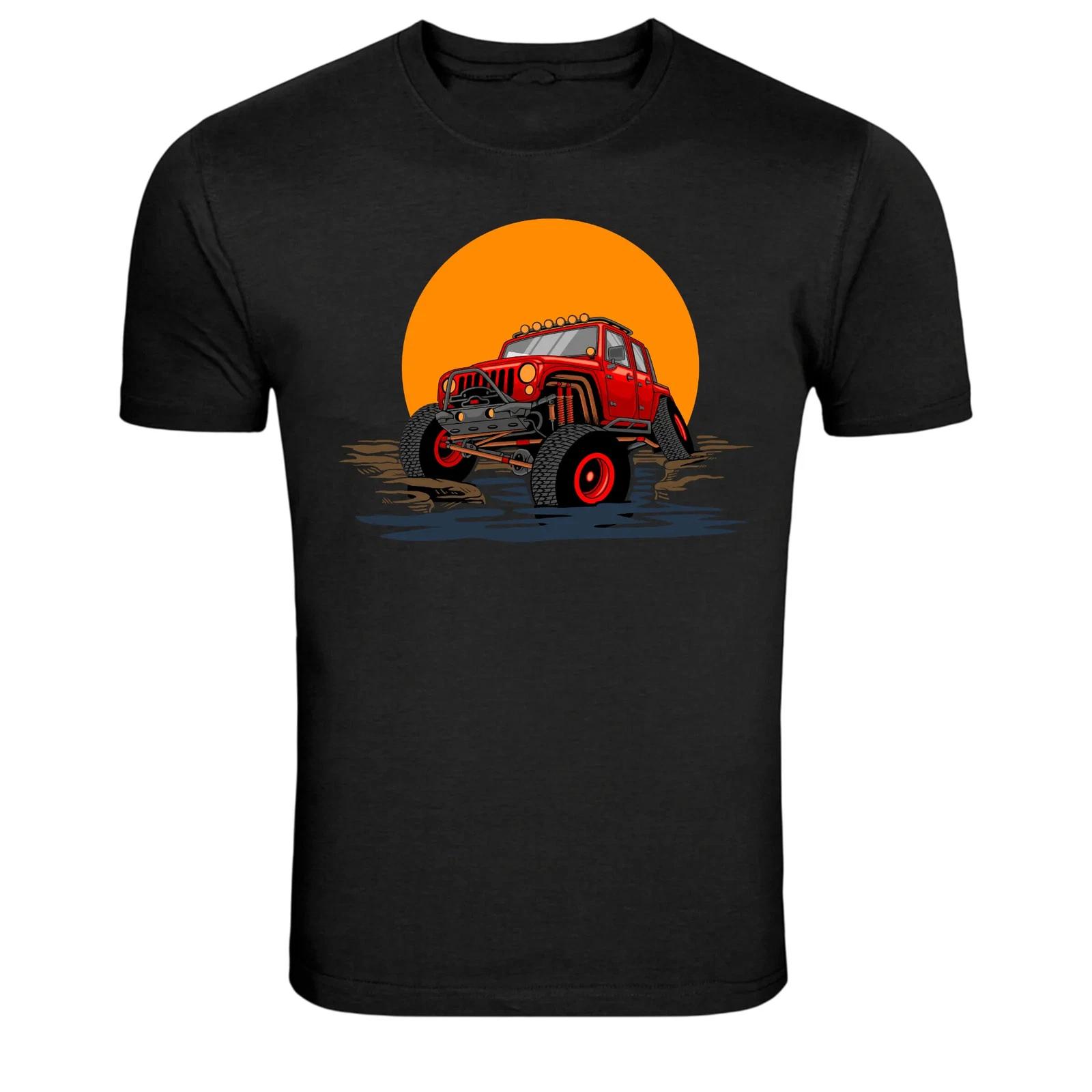 Red Off Road 4x4 Truck Sunset Graphic T-Shirt L