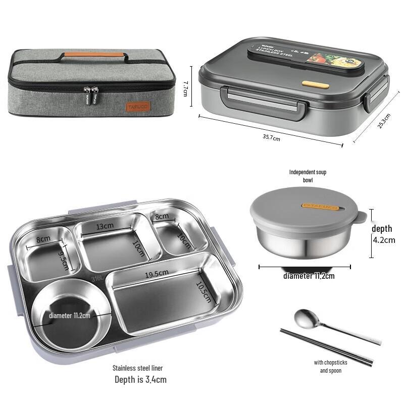 TAFUCO 316 Stainless Steel 5-Compartment Lunch Box