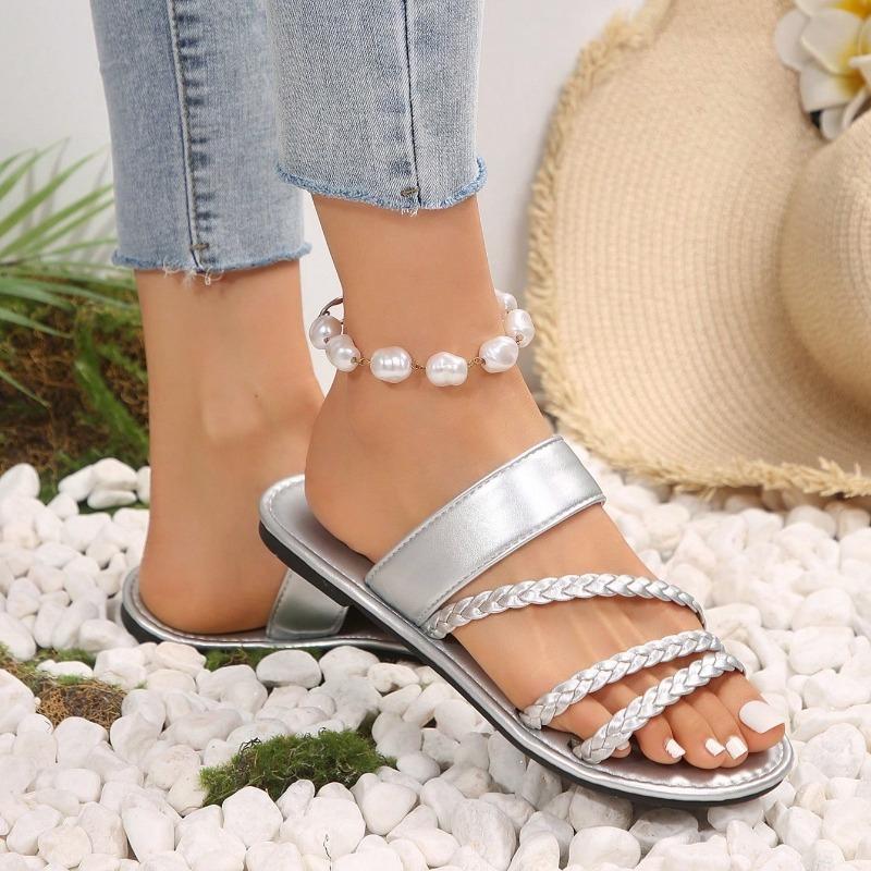 Fashion Summer Flat Heel Sandals Women Casual Plus Beach Slippers Woman Lightweight Strap Slip-On Gladiator Sandals Slides Women