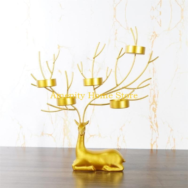 F26C Elk Candlesticks Iron Deer Candle Holder Christmas Decors Metal Wedding Candelabra for Table Centerpieces Desktops