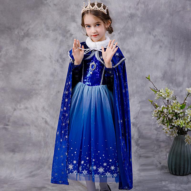 Mädchen Kälteabweisendes Elsa Prinzessin Samt Cape mit Fleecefutter