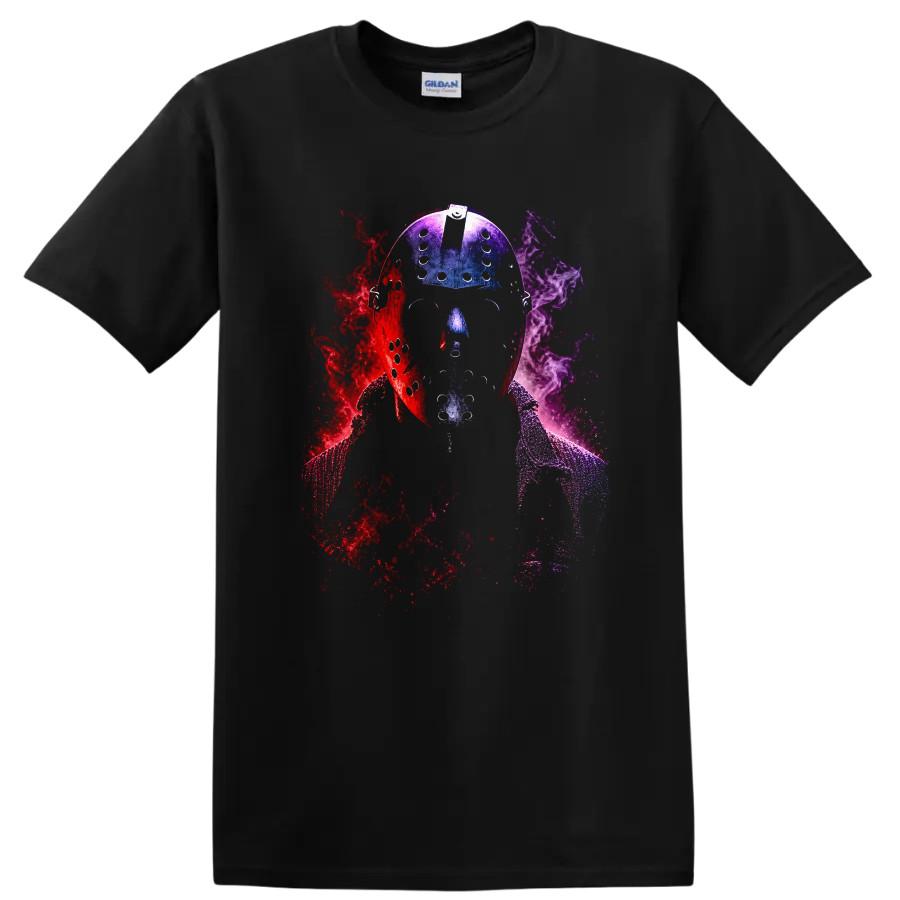 Hockey Mask Graphic T Shirt Horror Art Smoke Effects Retro Vintage Tee