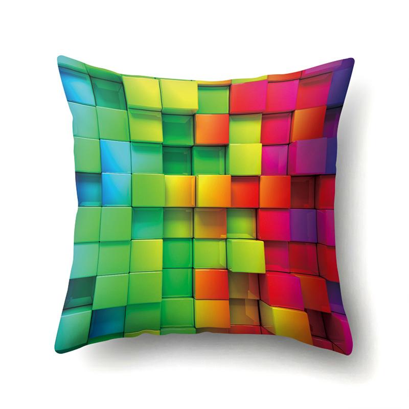 

Polyester Pillow Cover Rainbow Color Three-Dimensional Effect Peach Leather Fleece Home Printed Pillow Cover Car Cushion Cover No pillow core