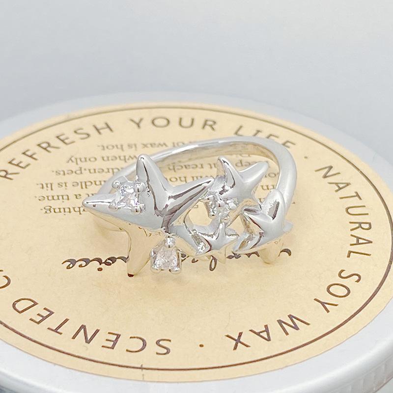[Xinghai Secret Language] Starfish Enamel Dripping Oil Opening Ring Niche Light Luxury High-End Feeling Stacked With Zircon Ring Woman