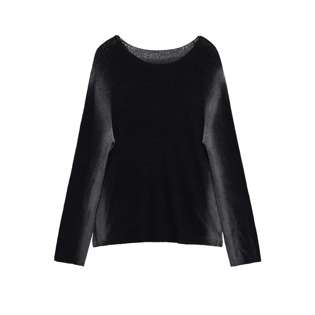 European and American style, new women's clothing, fashionable, versatile, fading effect printed long-sleeved knitted sweater