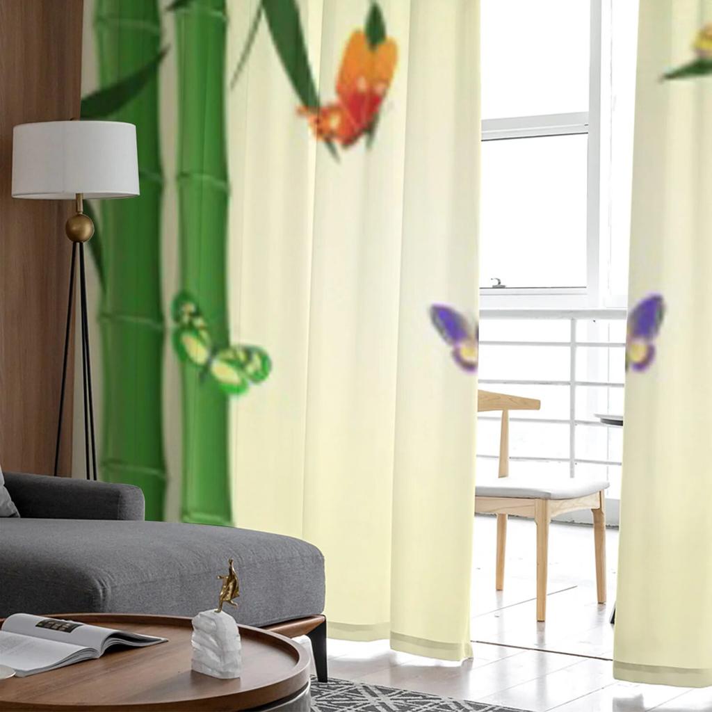 Orientaliska bambufjärilar Skir Gardin För Vardagsrum Sovrum Voile Gardiner För Fönster Organza Gardiner Fest Tyll Draperier