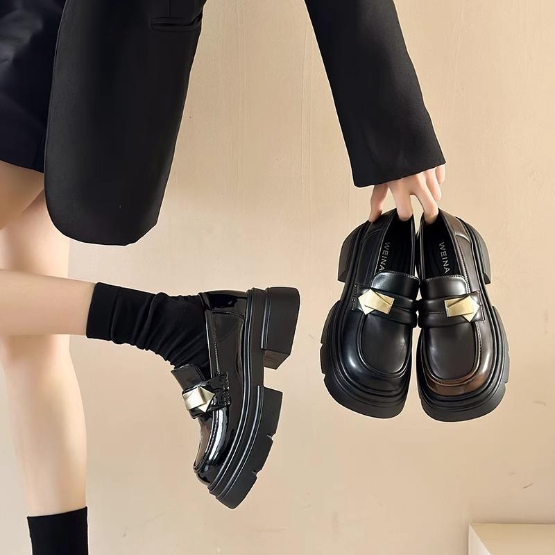 Black British style platform small leather shoes women's spring and autumn 2025 new versatile retro Mary Jane single shoes loafers