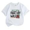 Kids Boys Girls 100% Cotton Crew Neck Short Sleeve T-Shirt, Keep Nature Wild Bear Pine Tree Print Casual Tees for Outdoor Hiking Nature Loving Childre