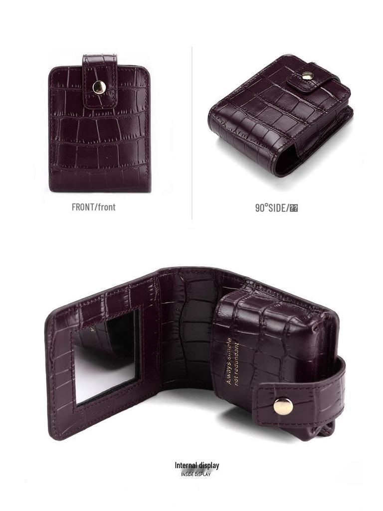 Crocodile Pattern Portable Cowhide Makeup & Coin Pouch with Mirror