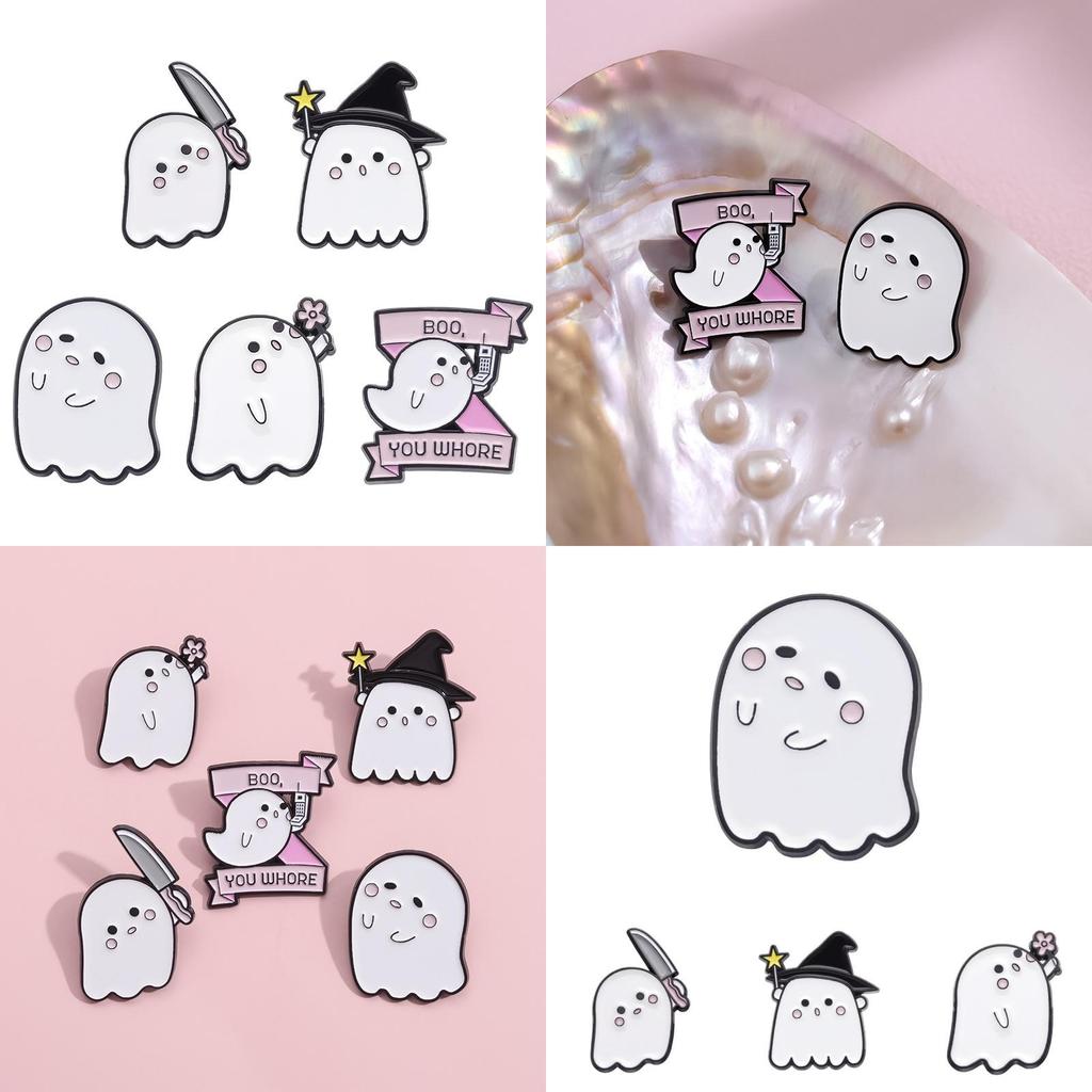 Adorable Cartoon Ghost Shaped Metal Brooch Cute Halloween Series Pin For All