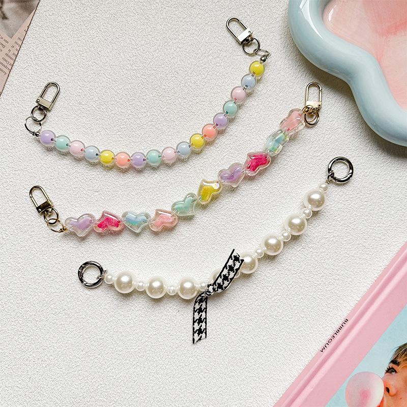 Color Pearl Mobile Phone Case Portable Chain Diy Lanyard Bow Love Wind Lanyard Anti-Drop Small Fresh