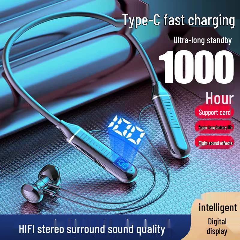 

Wireless Neckband Earphones with Card Slot: Long Battery, Noise Reduction, Heavy Bass, Ideal for Sports Official Standard