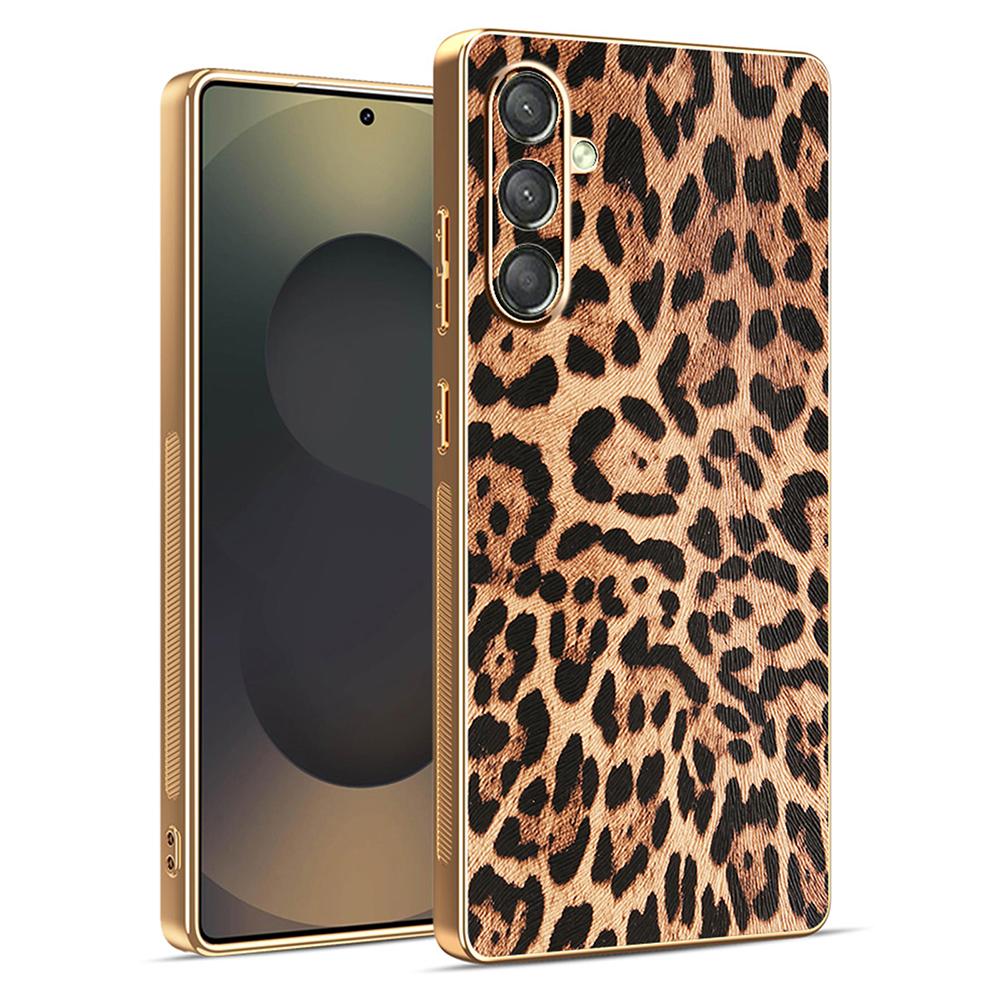 

For Samsung Galaxy A17 5G Case Leopard Print PU Leather Coated PC+TPU Electroplating Phone Cover A
