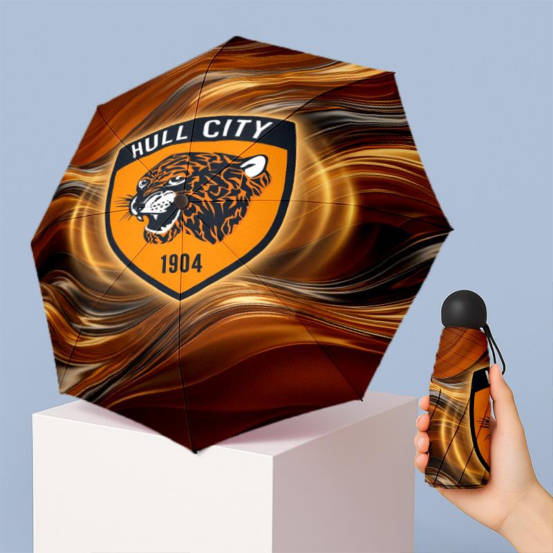 Hull City Football Pattern Printed Mini 5 Folds 8 Ribs Compact Umbrella Windproof Waterproof Lightweight Portable Folding
