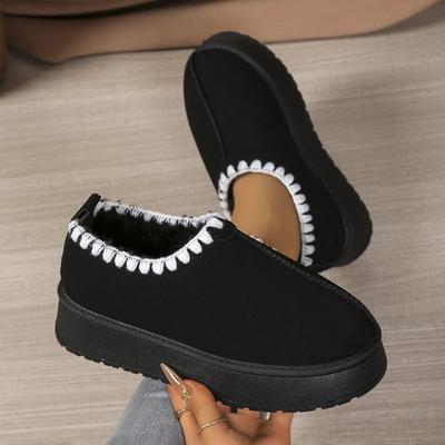 Wind Lace Winter Velvet Warm Bag Head Slippers Thick-soled Muffin Heel Heightened Large Size Women's Shoes