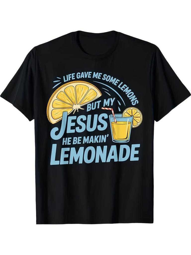 Womens ONeck Cotton T Shirts Lemonade Prints TShirts Jesus Short Sleeves Tops Life Gives Me Some Lemons Summer Casual Clothes