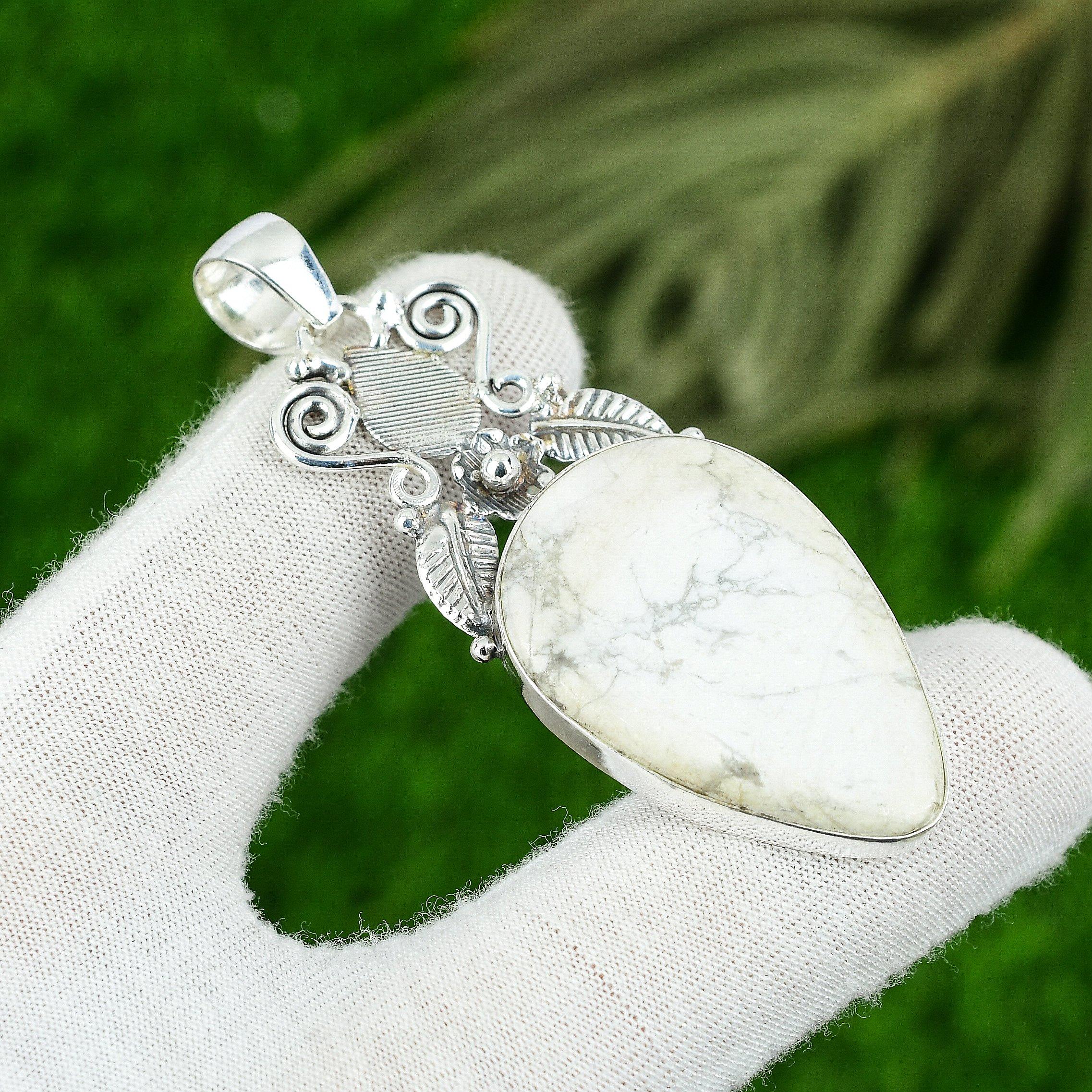 

Mothers day Deal 925 Sterling Silver Pear Howlite Stone Bezel Pendant Jewelry