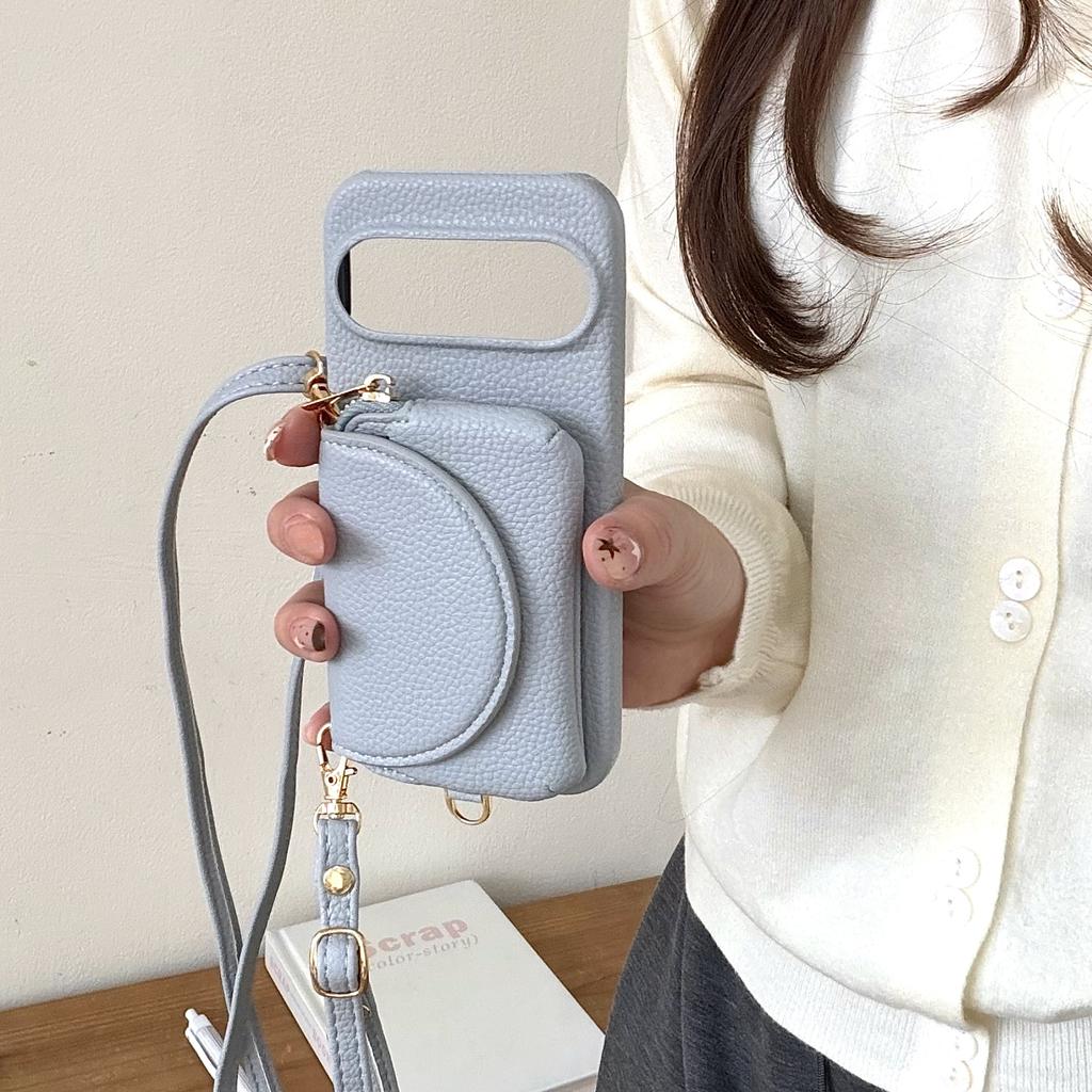 Crossbody Long Lanyard Leather Cards Solt Wallet Case For Google Pixel 10 Pro XL 9A 9 8 8A 7A 7 Built In Makeup Mirror Cover