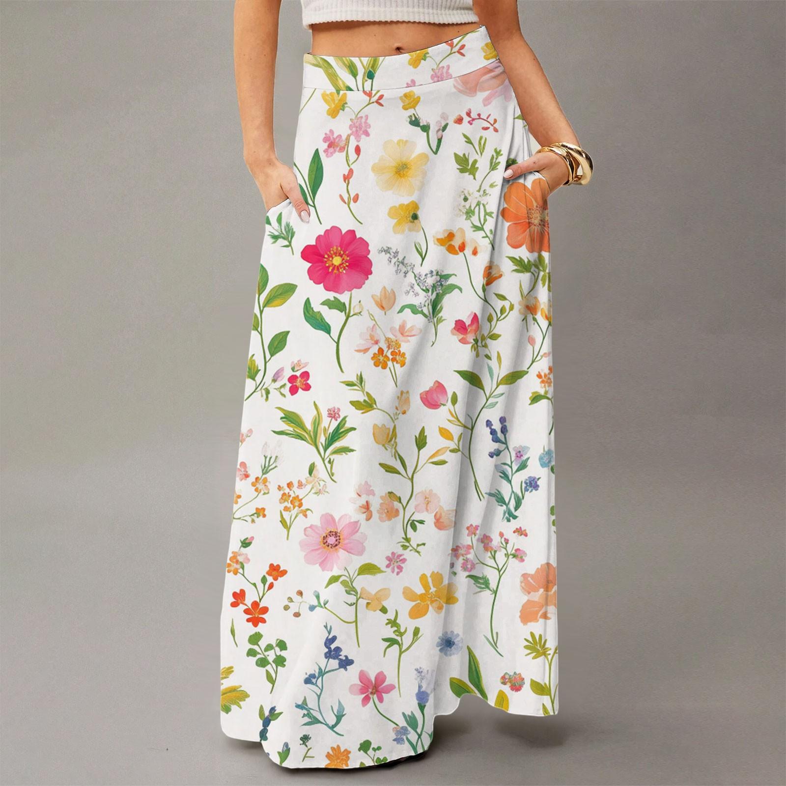 

Женская повседневная складная юбка макси с цветочным принтом, высокой талией и карманом, с драпировкой S